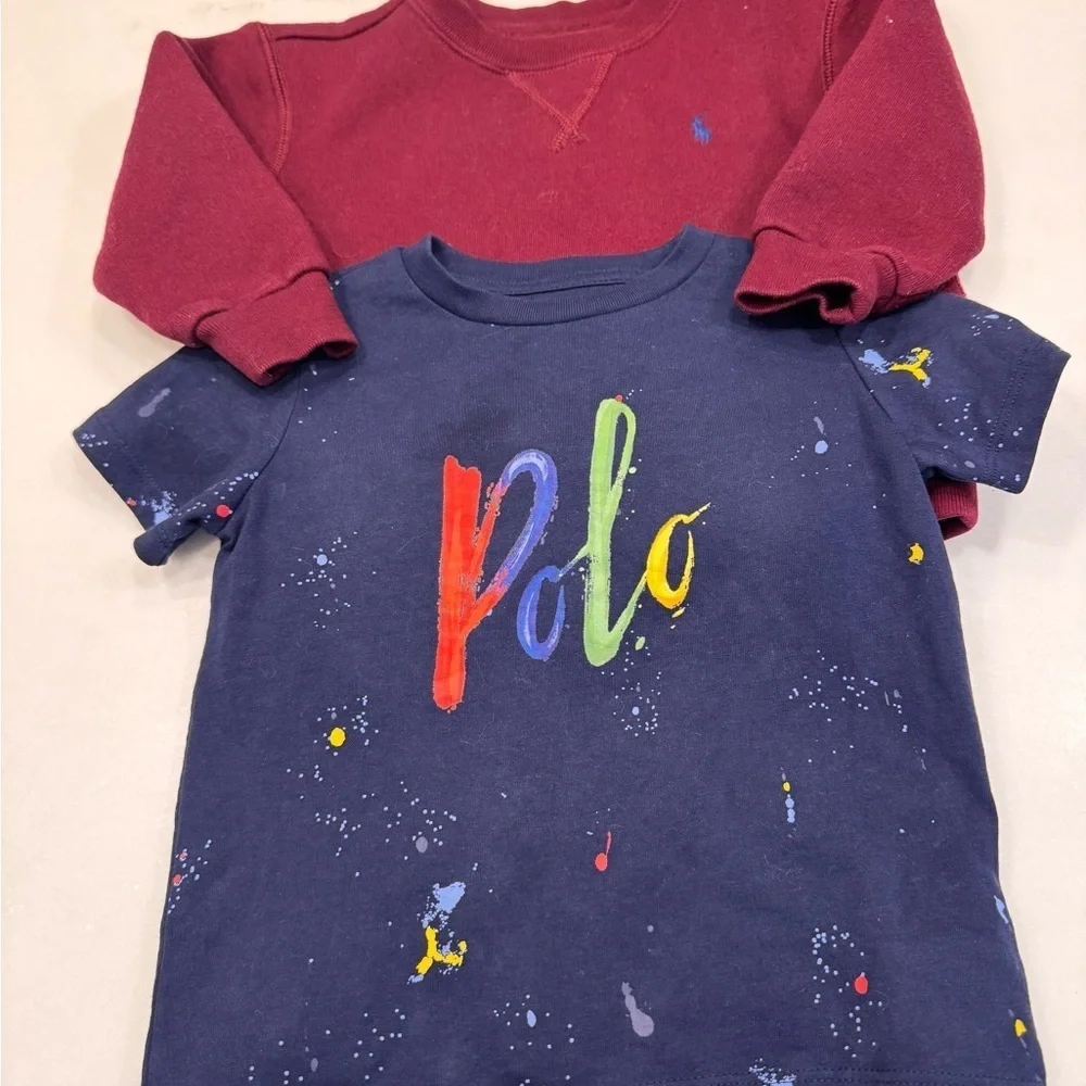 Ralph Lauren Lot Of 2 Toddler Tee Shirt & Sweatshirt Sz 18MOs